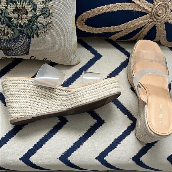 Madden Girl Clear Strap Tan Wedges